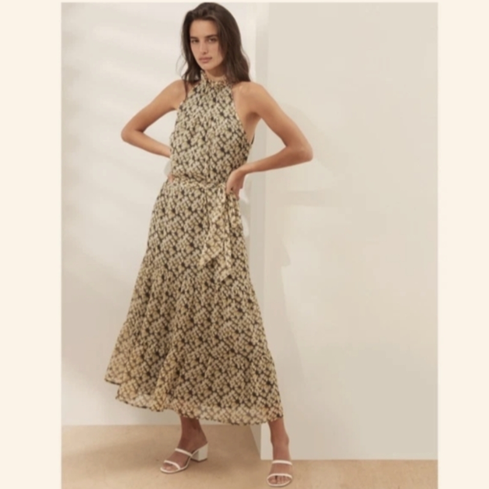 Banana Republic Ruffle Neck Abstract Print Maxi Dress Sz XL NWT